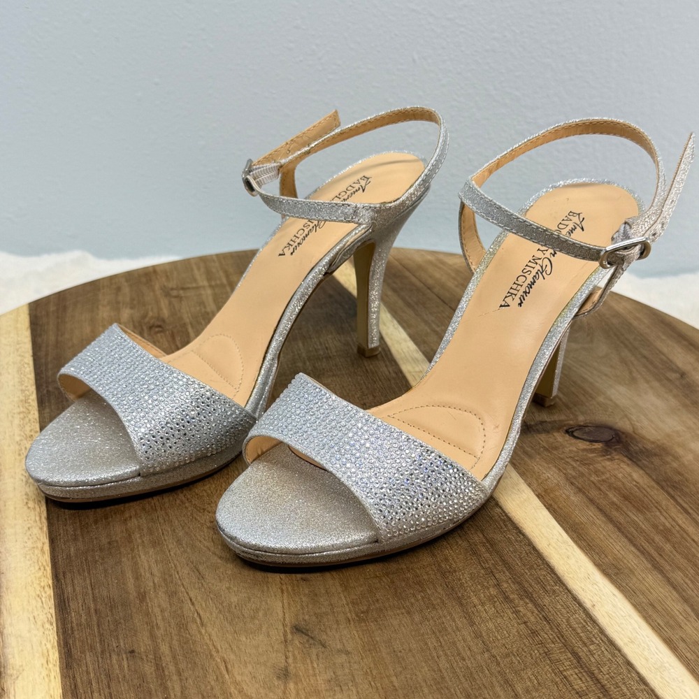 Badgley Mischka‎ American Glamour Women's 7.5W Platform Stiletto Silver Glitter.
